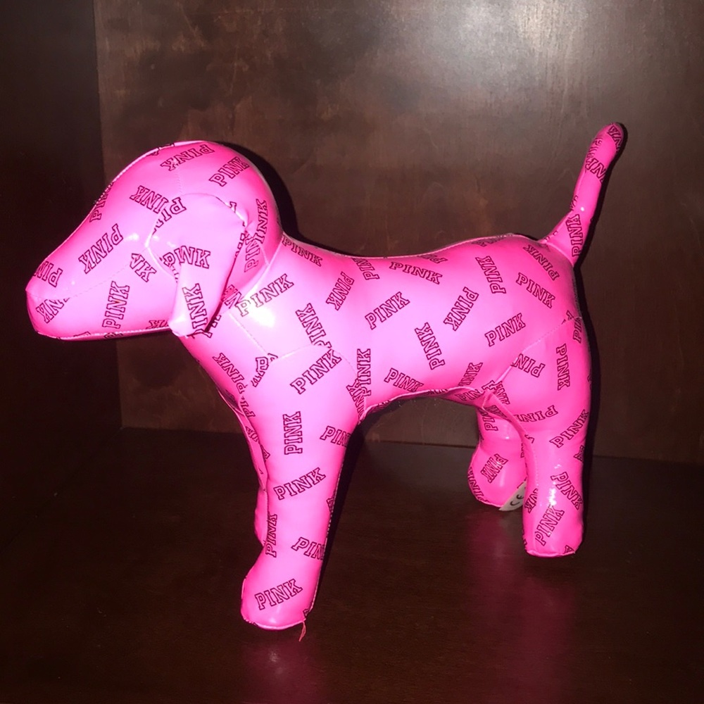 PINK neon pink dog with black lettering